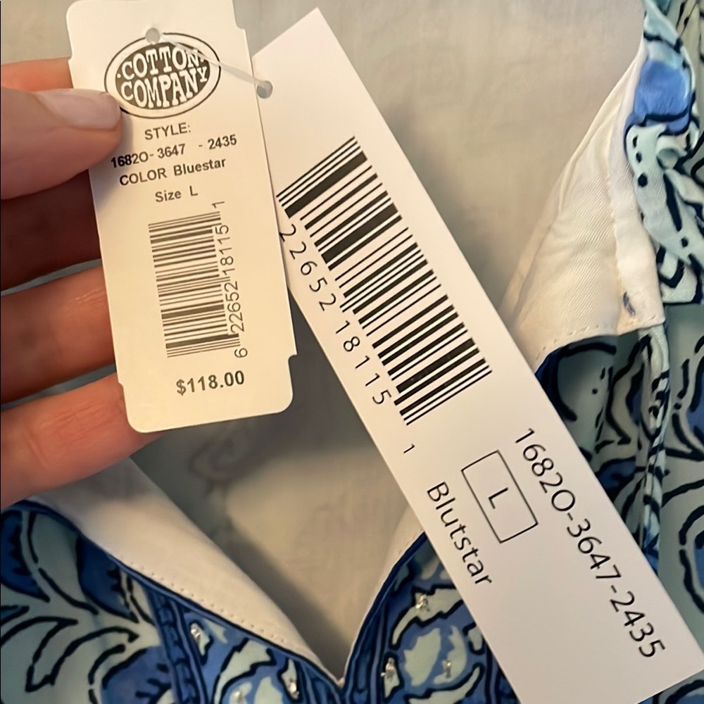 Tribal Blue and White  Maxi Sundress Large new with tags - Picture 4 of 11